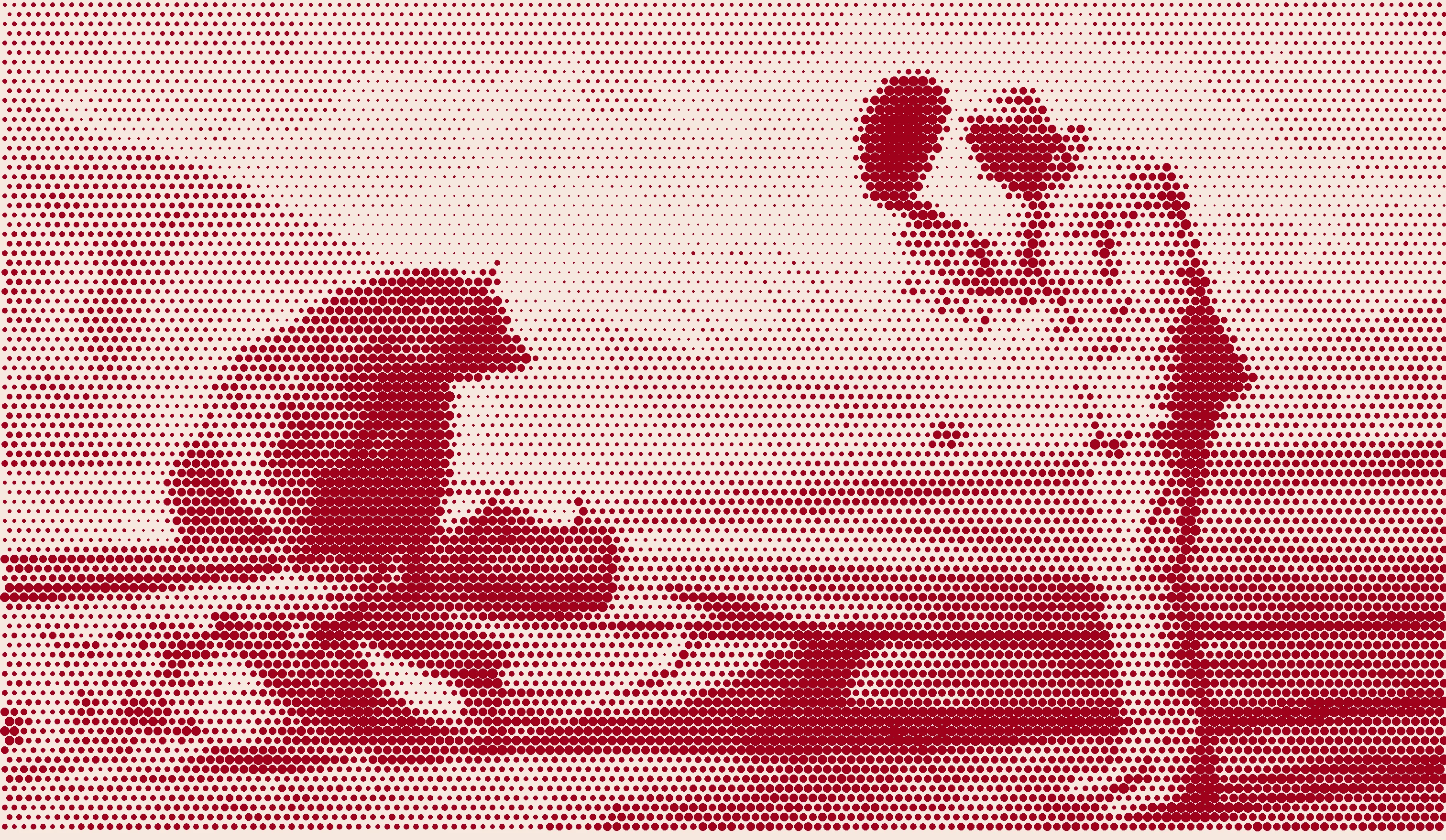Halftone treatment of the same illustration in oxblood and black